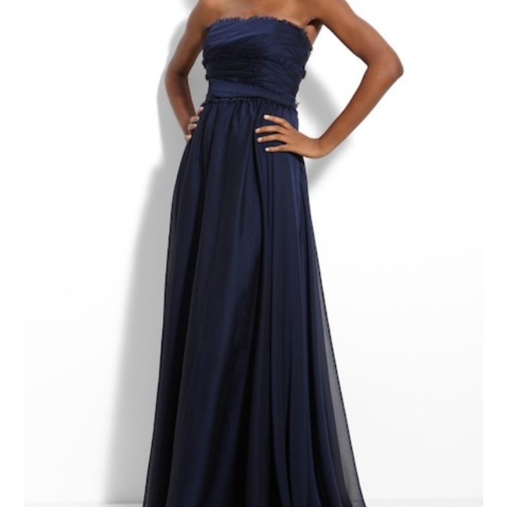 NWOT Navy Chiffon Monique Lhuillier Gown